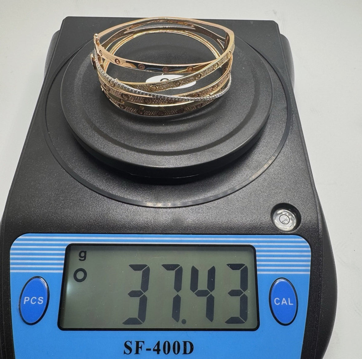 14ct Gold 3-Tone, Diamond Set Stacked Bangle, Approx 1.5ct, 37.4g UK Hallmarked