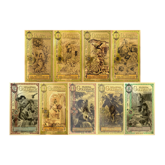 Full Set of All 9 Goldback Notes, All States, 7x 1 Goldback Notes and 2 x 1/2