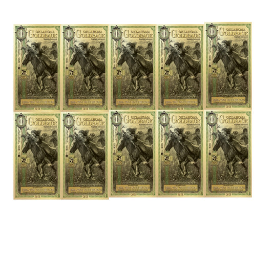 10 x 1 Oklahoma Goldback 10 x 1/1000oz of 24k Gold (1/100ozt total, 0.31g)