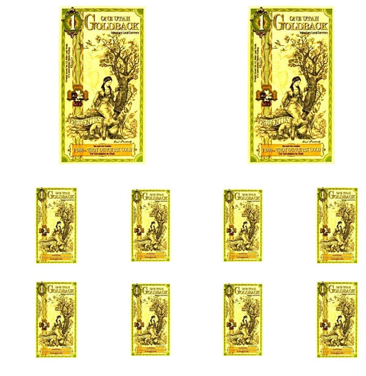 10 x 1 Utah Goldback Note, Each 1/1000oz of 24k Gold (1/100ozt total, 0.311g)