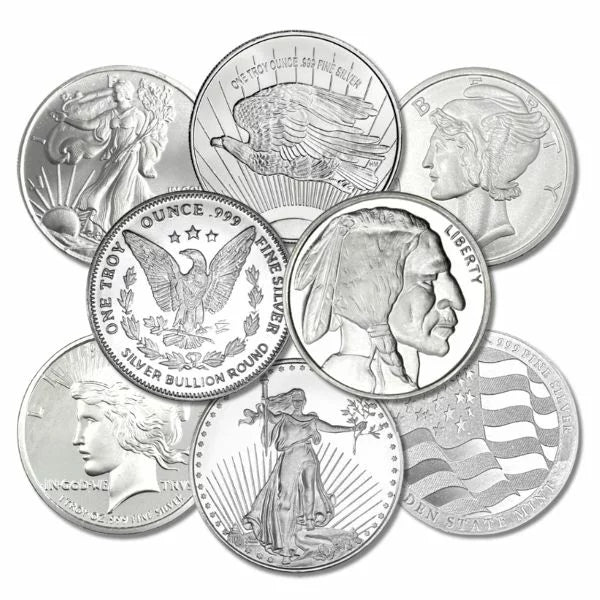 1oz 999 Silver Round Coin, various designs, 999 fine silver, investment bullion, Fitzroy Bullion, London.