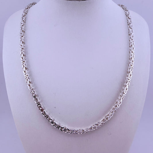 Sterling Silver Byzantine Link Chain, 24in L, 3.3mm W, 37g New