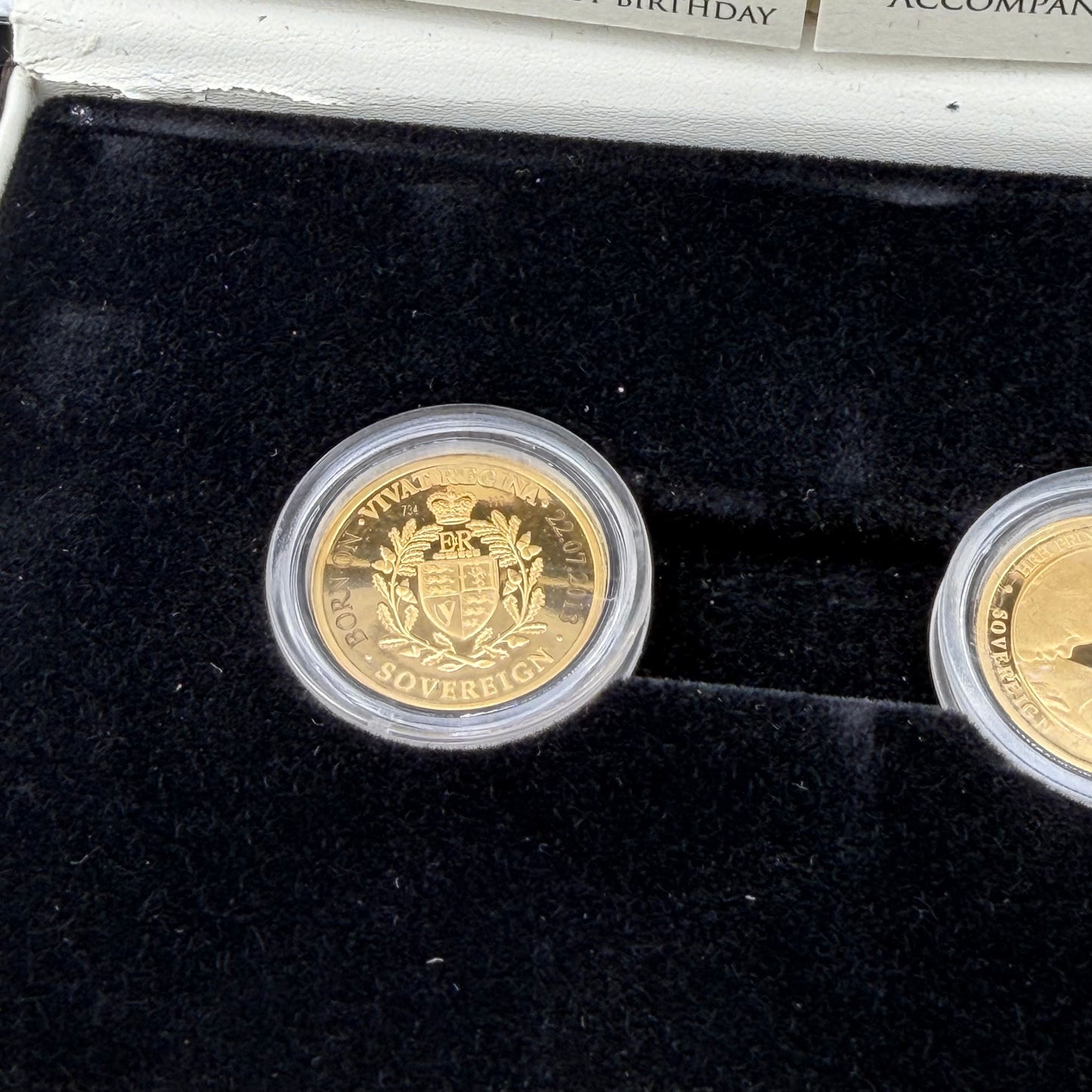 London Mint Commemorative 2 Gold Coin Set:2013 Vivat Regina Full Sovereign and 2014 Prince George Full Sovereign 16g of 22ct Gold