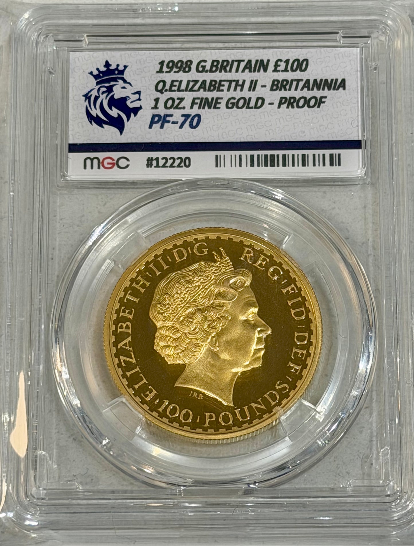 1988 1 oz Gold Proof Britannia Coin Royal Mint MGC Graded PF70