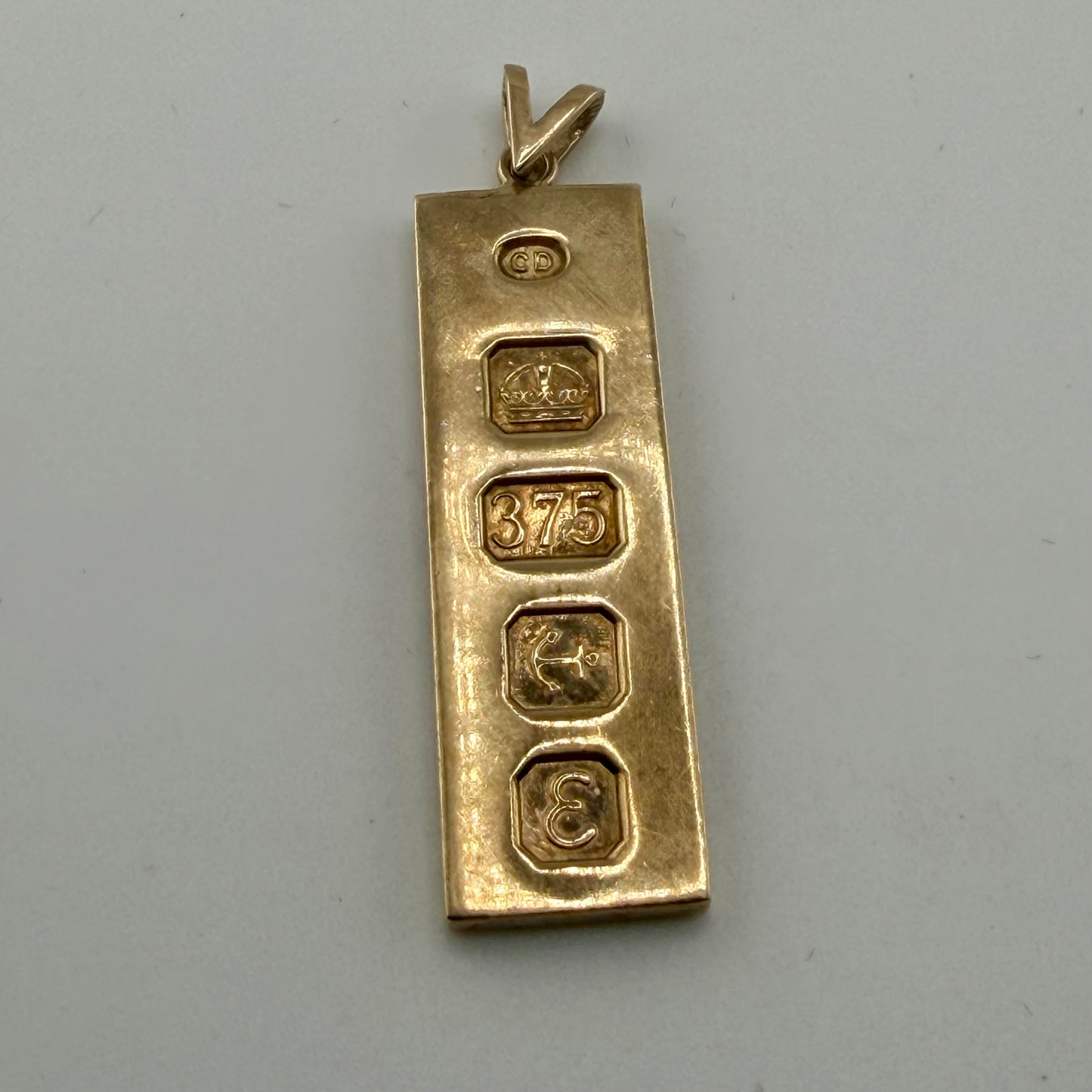 9ct Yellow Gold Ingot Pendant, Full UK Hallmarks 11.1g