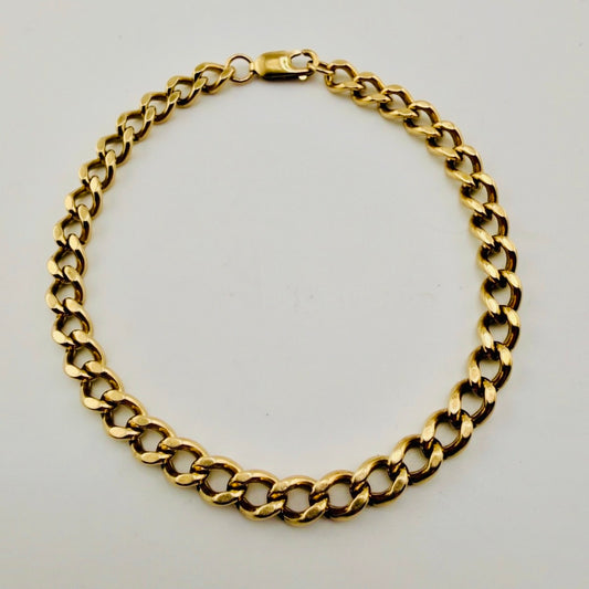 9ct Gold Curb Solid Bracelet, 6.3mm W, 8.5in, 20.3g Stamped 375