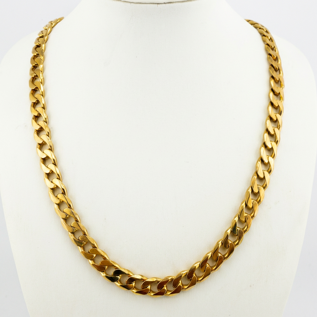 9ct Gold Solid Curb Necklace, 7mm W, 22in L, 45.4g Stamped 375