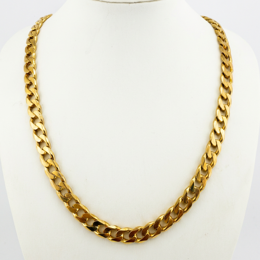 9ct Gold Solid Curb Necklace, 7mm W, 22in L, 45.4g Stamped 375