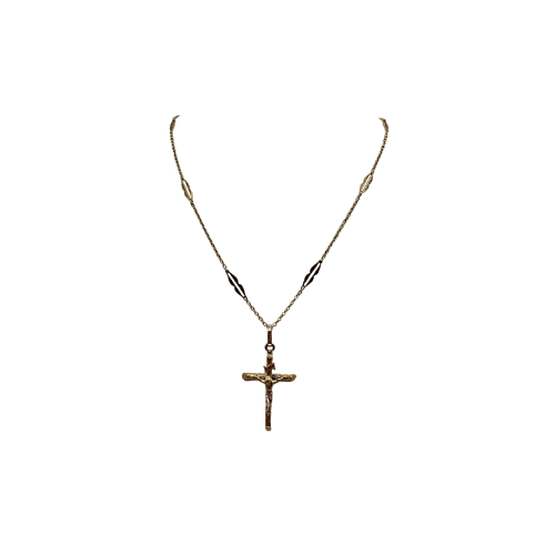 9ct Gold Crucifix Cross (1g), on 16in Fancy 18ct Gold Chain (2.6g), 3.6g Total
