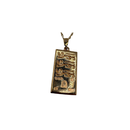 9ct And Diamond 3 Lions Ingot, on 20in Rope Chain, 9.7g Hallmarked