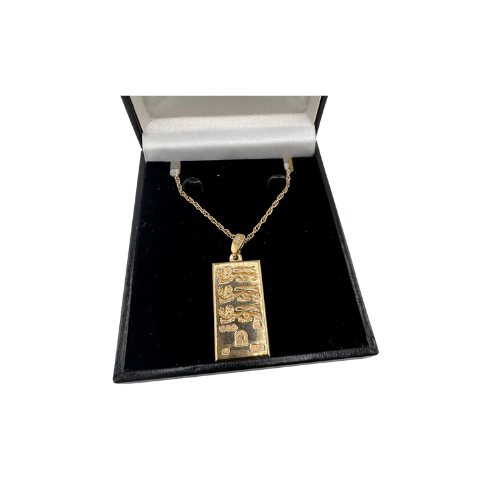 9ct And Diamond 3 Lions Ingot, on 20in Rope Chain, 9.7g Hallmarked