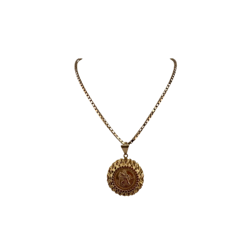 9ct St Christopher Pendant, On 16in 2.5mm Wide Box Chain, 17.6g Hallmarked