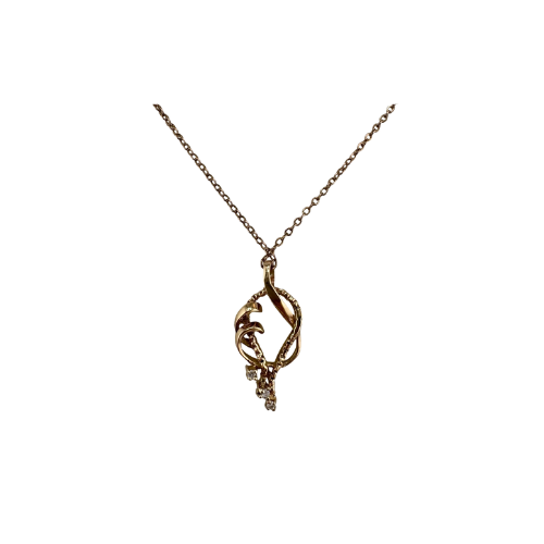 9ct Gold Decorative Diamond Pendant, on Fine 9ct Rolo Chain 22in Long, 3.5g