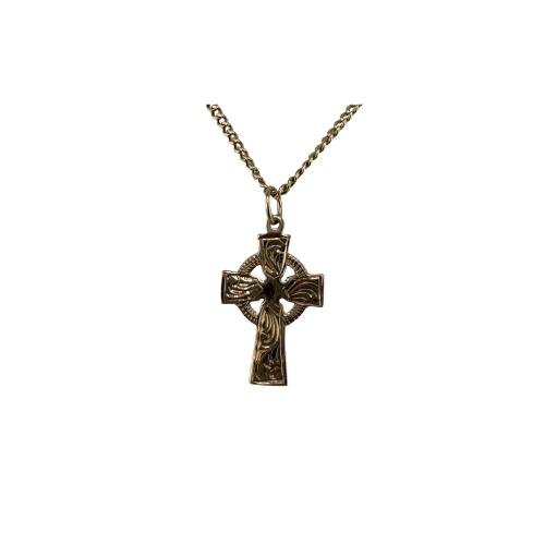 9ct Gold Celtic Cross on 2.5mm Wide Curb Chain, 24in Hallmarked, 6g Hallmarked