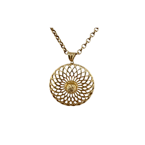 9ct Gold Subflower Pendant on 2mm Wide 22in Rolo Chain, 15g Hallmarked