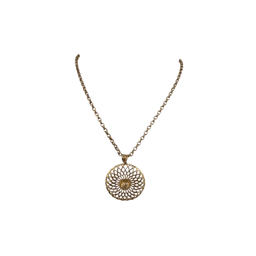 9ct Gold Subflower Pendant on 2mm Wide 22in Rolo Chain, 15g Hallmarked