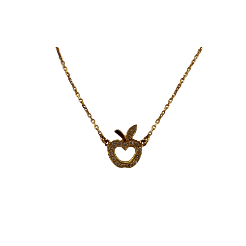 18ct Gold and Diamond Apple Pendant on Fine Gold 16in Box Chain, Hallmarked 3.8g