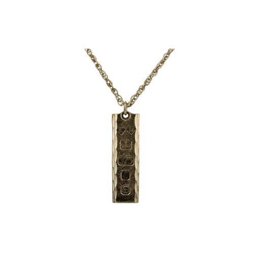 9ct Gold Ingot Pendant on Fancy Link 2.5mm, 20in Length Chain, Hallmarked 22.8g