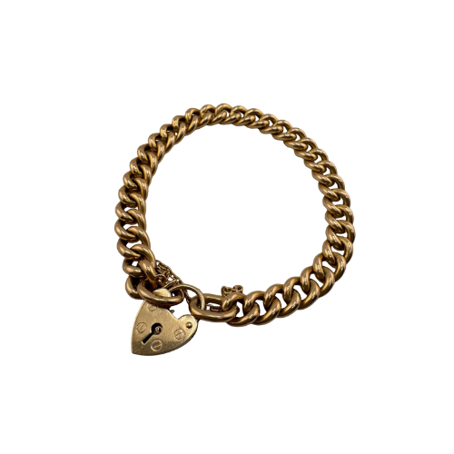 15ct Anytime Curb Link Bracelet with Heart Padlock, 7in Length, 8mm Wide, 16.3g