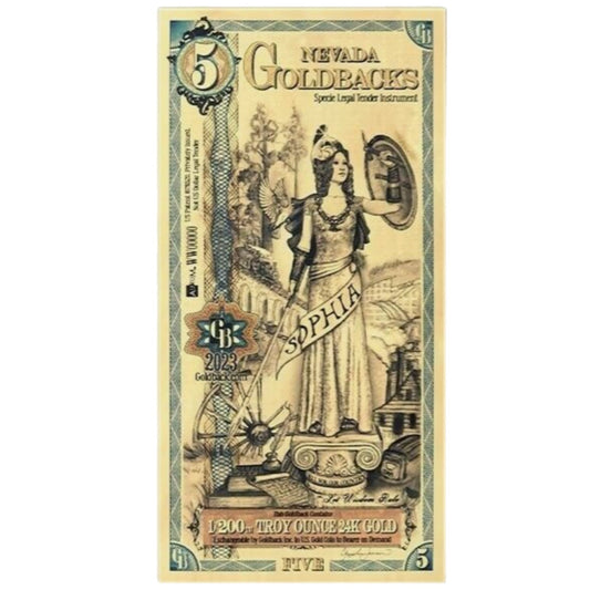 Nevada 5 Goldback Note 1/200ozt (0.156g) of 24k 9999 Fine Gold