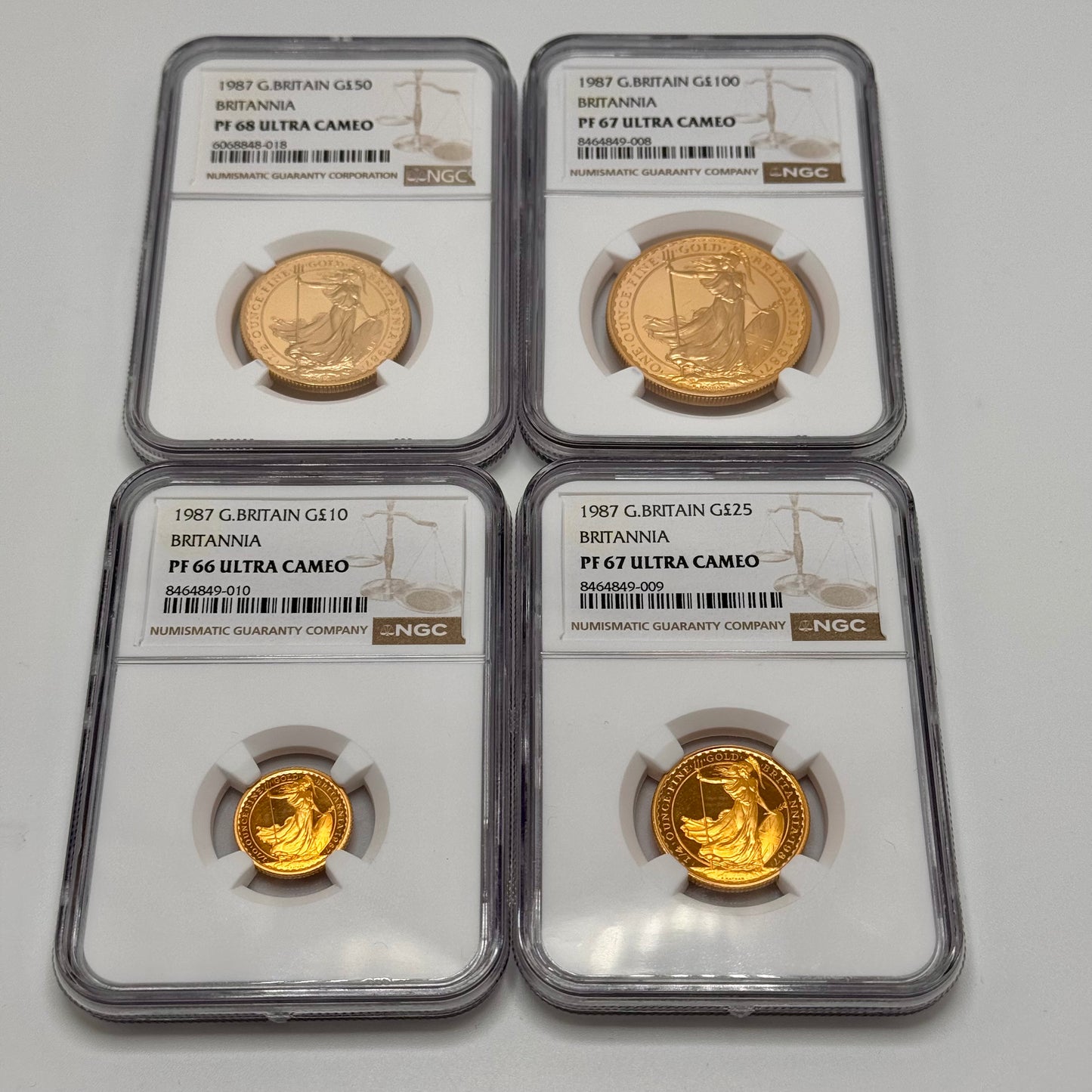 1987 Gold Proof Britannia Coin Set - 4 Coins 1.85ozt NGC Graded PF66-68