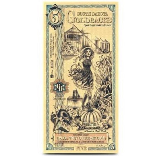 South Dakota 5 Goldback Note 1/200ozt (0.156g) of 24k 9999 Fine Gold