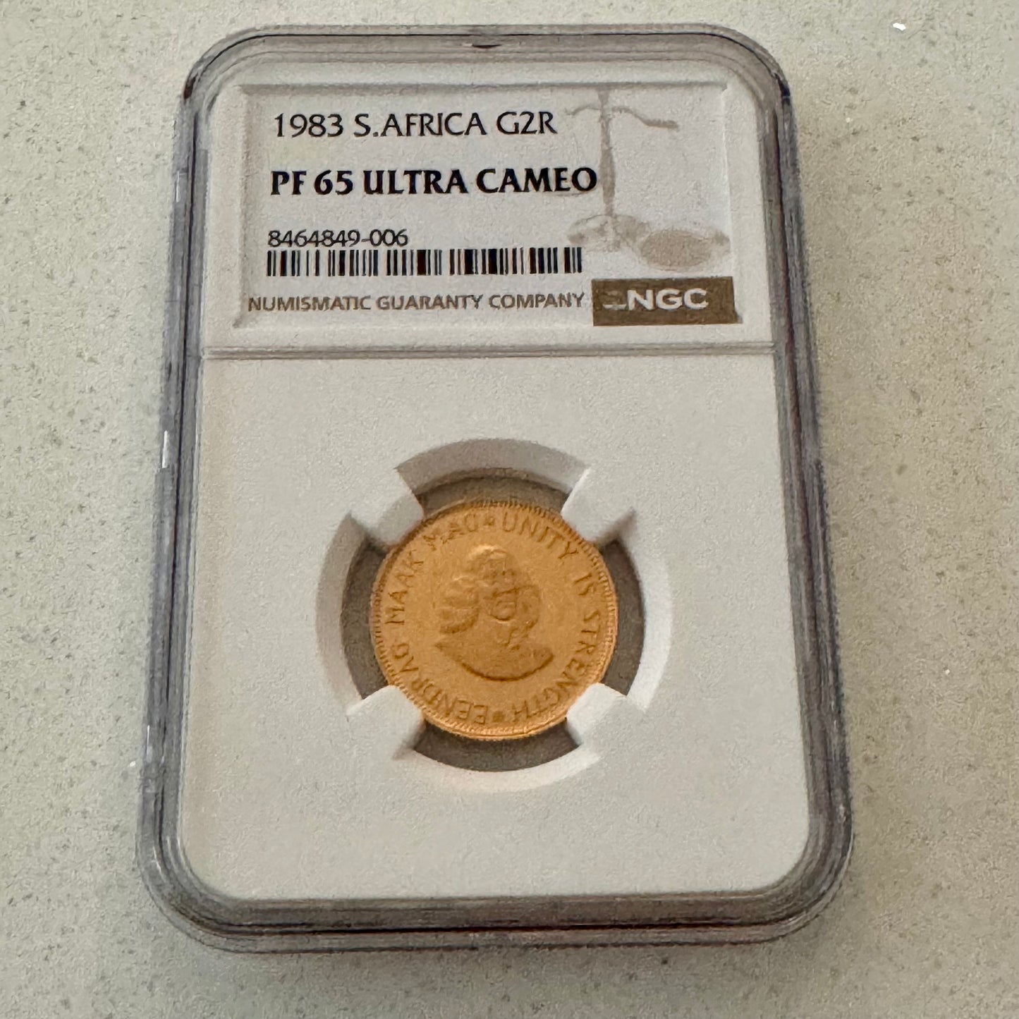 1983 2 Rand Proof South African 22ct Gold Coin, PF66UC NGC Graded