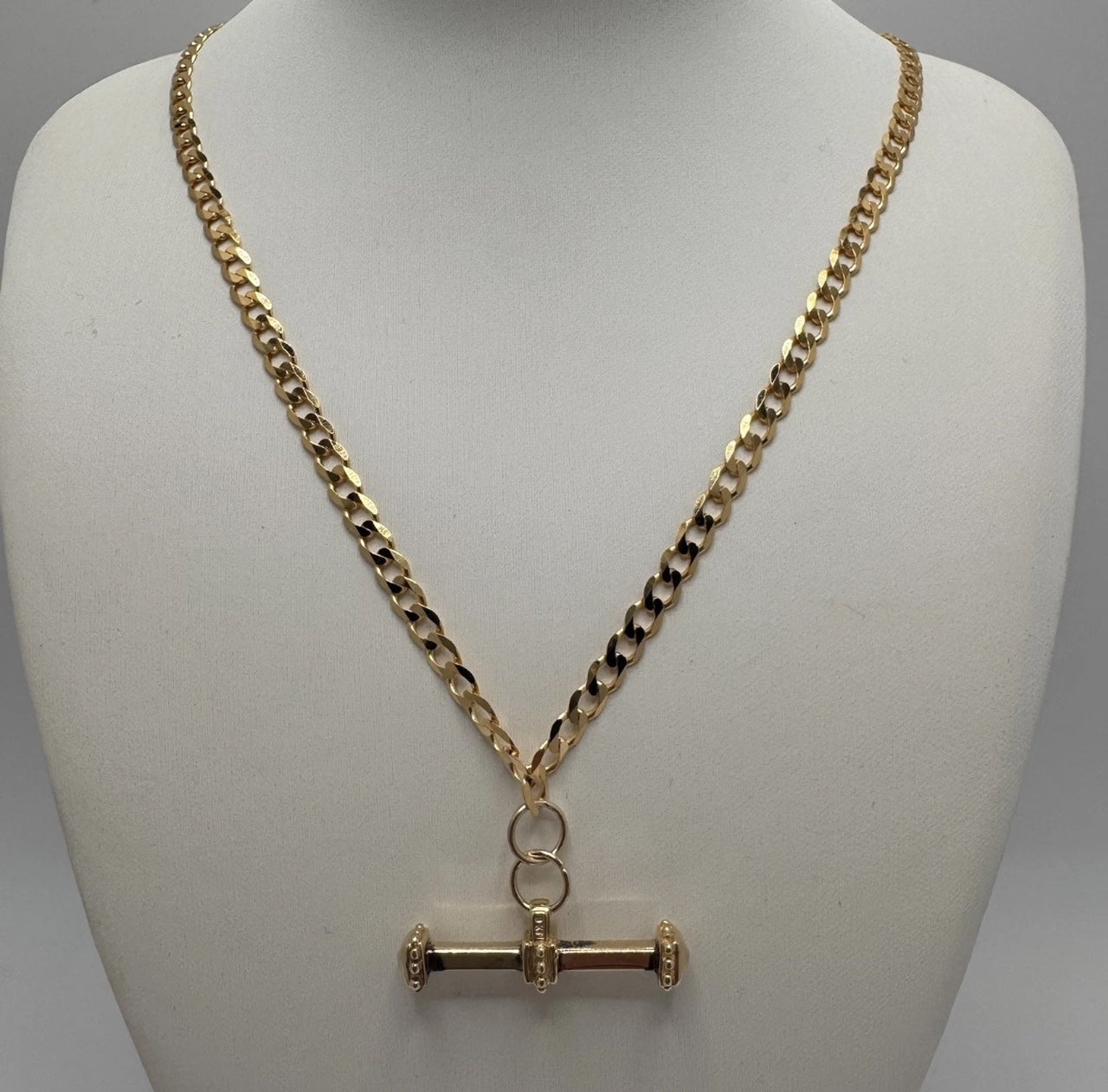 9ct Gold Curb Chain with T Bar Pendant, 3.7mm W, And 18in L, Hallmarked 8.3g