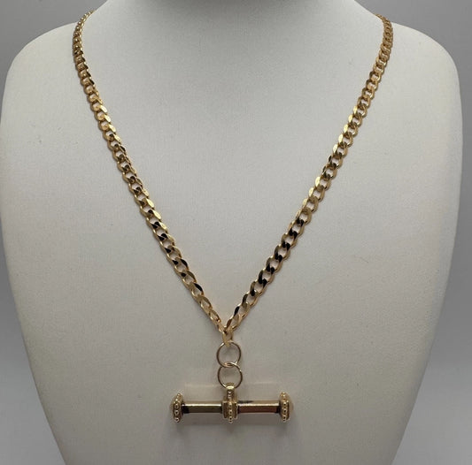 9ct Gold Curb Chain with T Bar Pendant, 3.7mm W, And 18in L, Hallmarked 8.3g