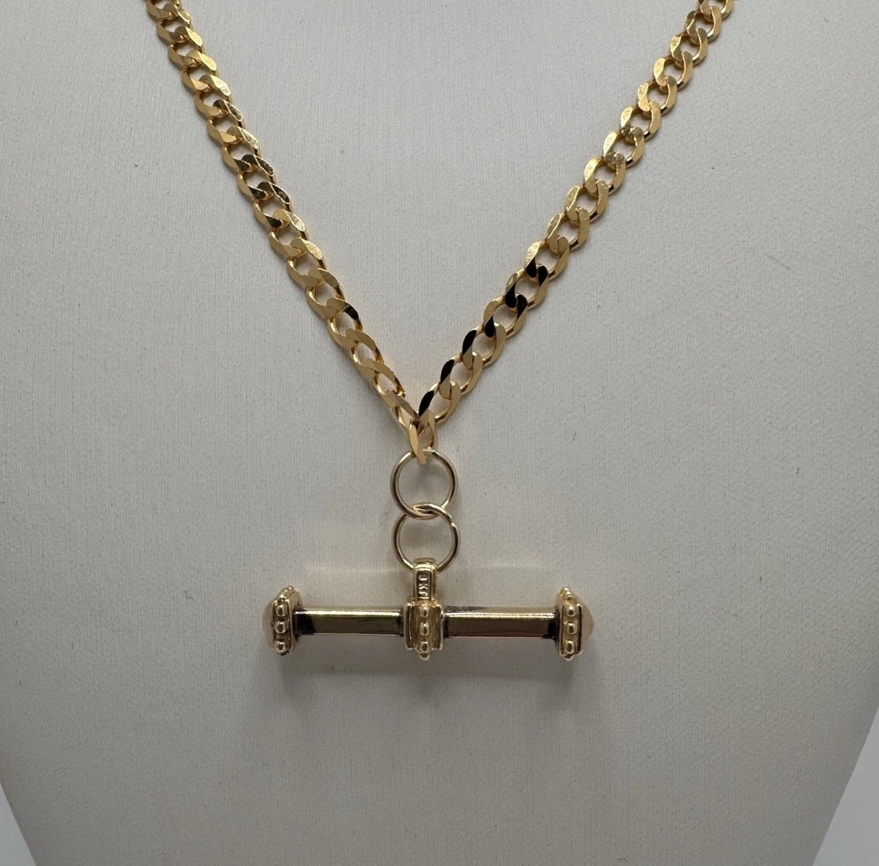 9ct Gold Curb Chain with T Bar Pendant, 3.7mm W, And 18in L, Hallmarked 8.3g