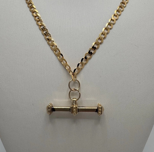 9ct Gold Curb Chain with T Bar Pendant, 3.7mm W, And 18in L, Hallmarked 8.3g