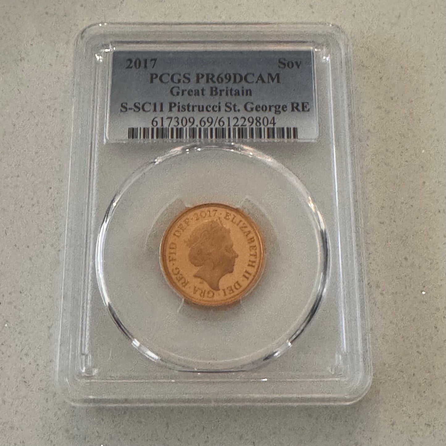 2017 Queen Elizabeth II 200th Anniversary (5th Head) 22ct Gold Proof Full Sovereign Coin Box with COA PR69DC PCGS