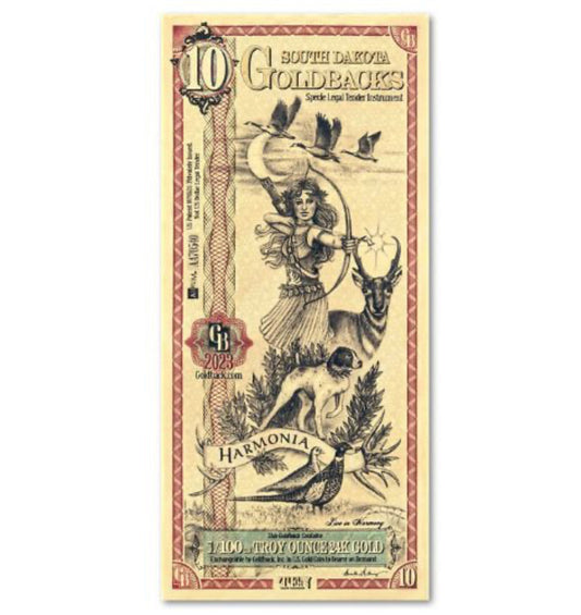 South Dakota 10 Goldback Note 1/100 oz 24k 9999 Fine Gold Bullion