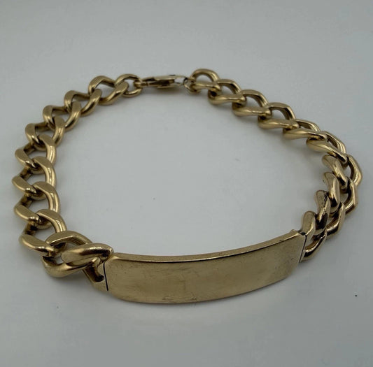 9ct Gold Curb ID Bracelet, 8.75in L, 11mm W, Hallmarked 34.4g
