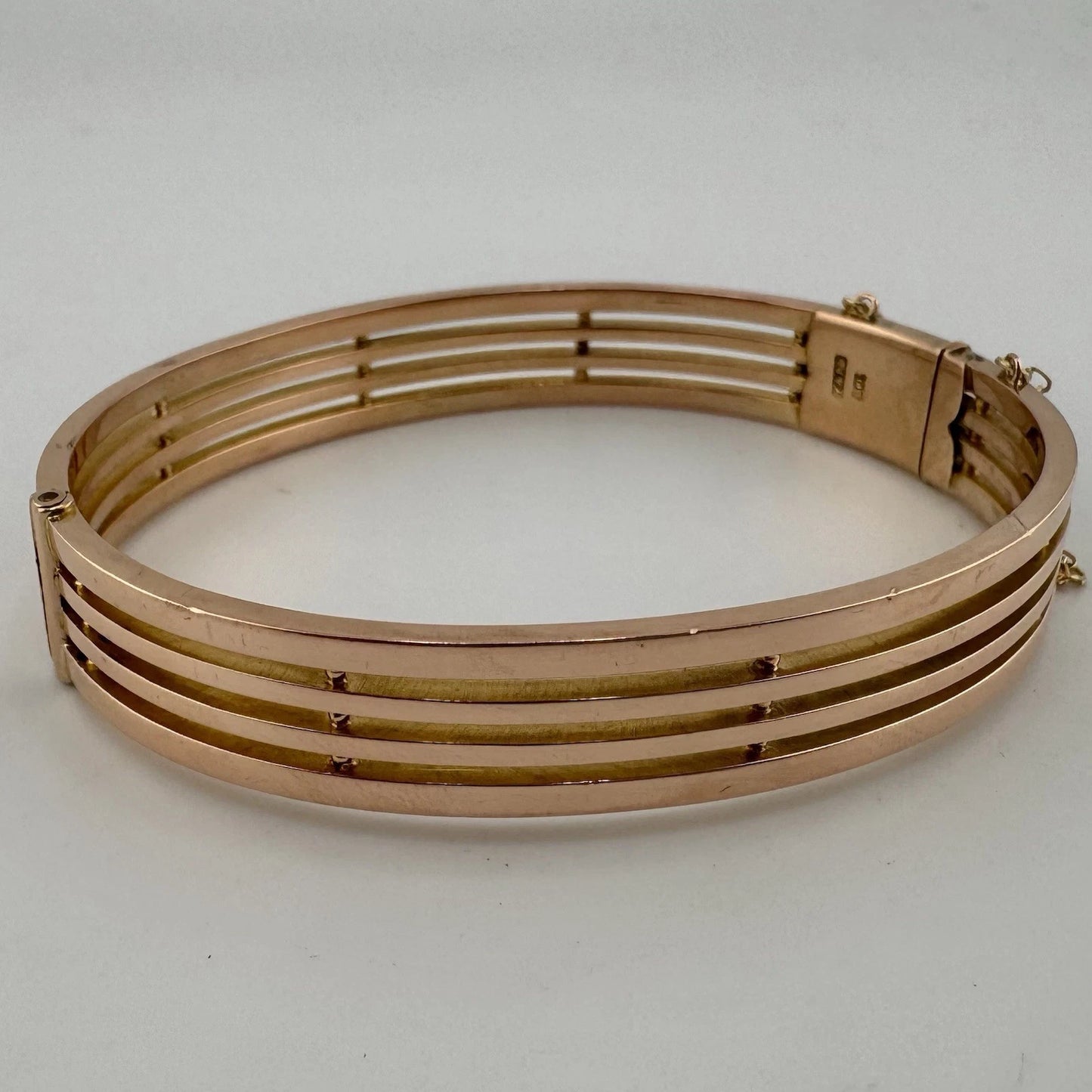 9ct Gold Rose Gold Bangle, 12mm W, 8in Circ, 15g