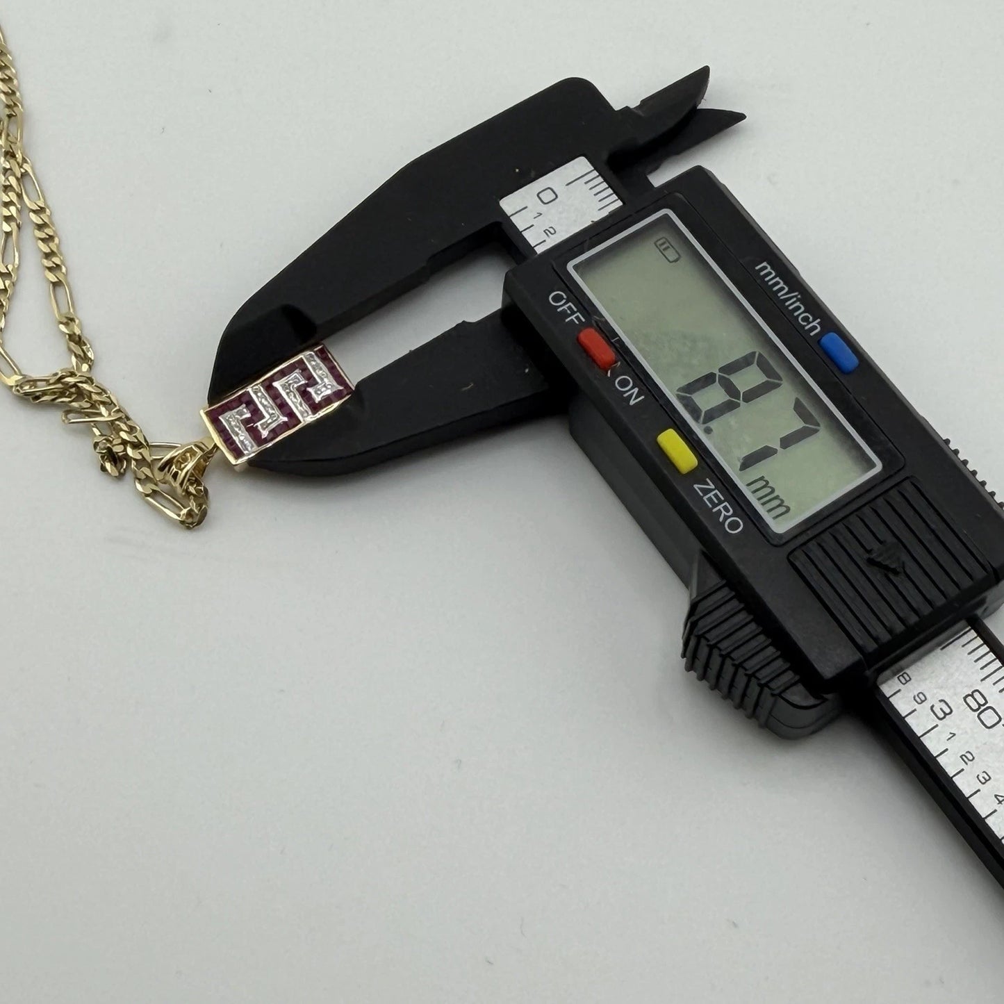 14ct Gold Diamond and Ruby Pendant, on 16in 14k Figaro Chain, Stamped 585 9g