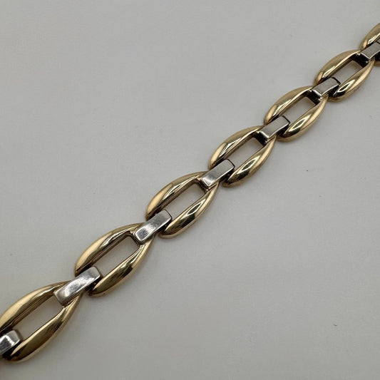 9ct Gold Two Tone Fancy Link Bracelet, 8in L, 8mm Wide, 11.9g