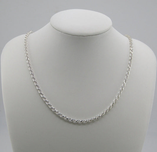 Sterling Silver 2.5mm Wide Rope Chain, 23in Length, 16g Hallmarked