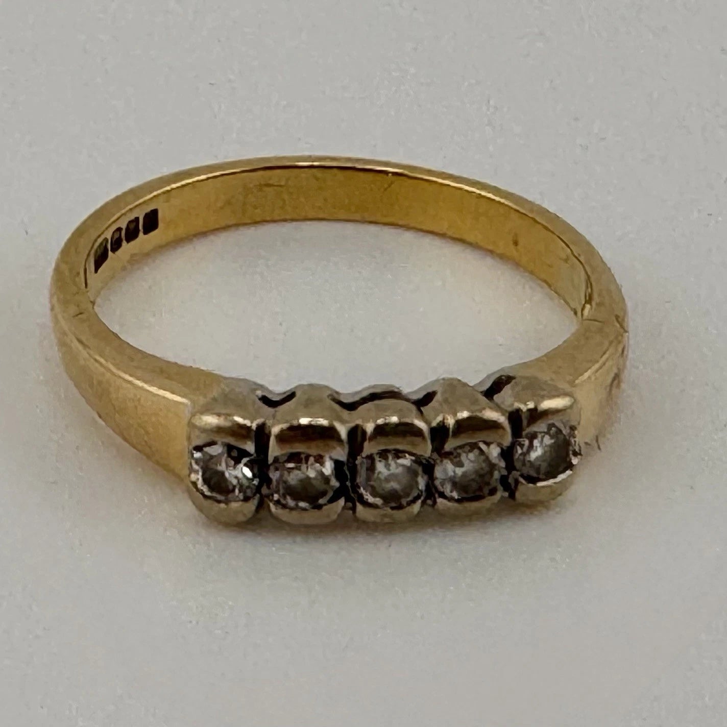 18ct Gold 5-Stone Natural Diamond Ring, Size I1/2 Hallmarked 2.1g