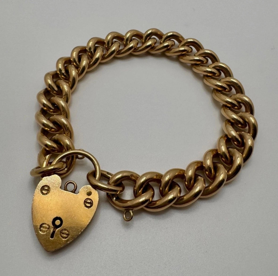 9ct Gold Solid Curb Link Braclet, 7in L, 10mm W, Hallmarked 56.3g Not Scrap