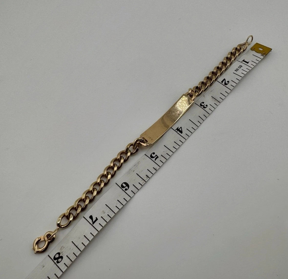9ct Gold Curb ID Bracelet, 7.4mm W, 8in L, Full UK Hallmarks 27.5g