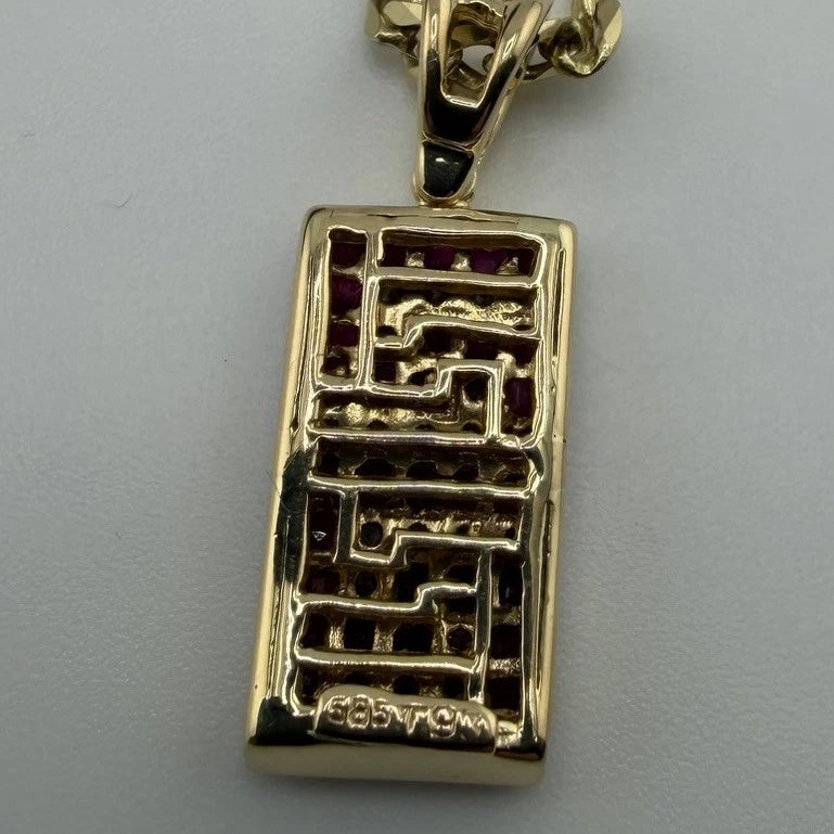 14ct Gold Diamond and Ruby Pendant, on 16in 14k Figaro Chain, Stamped 585 9g