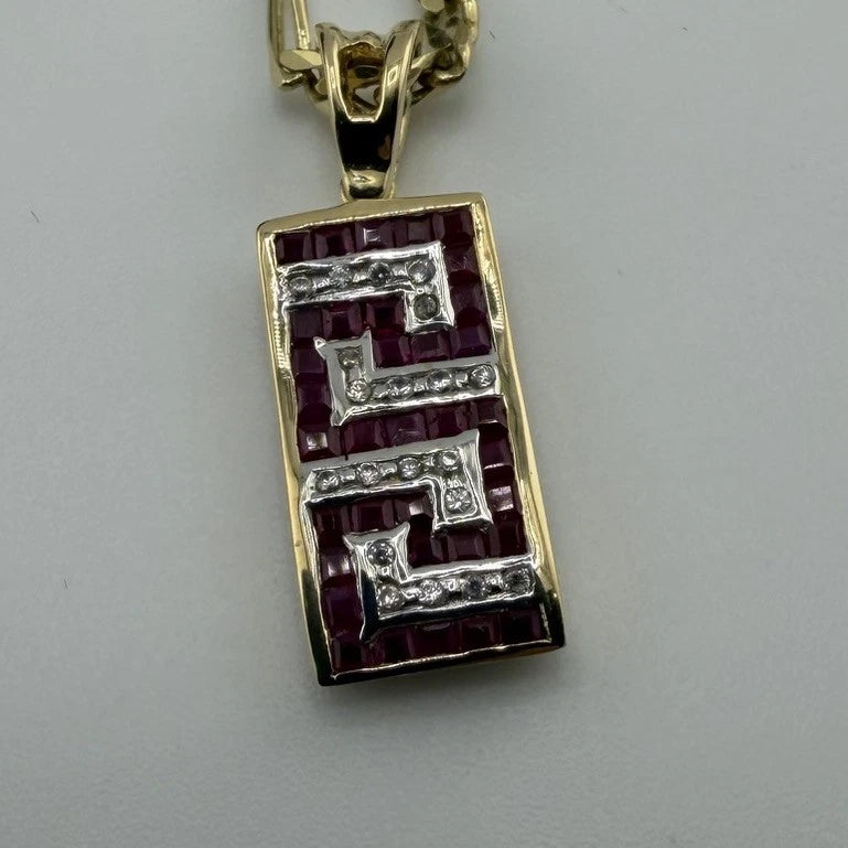 14ct Gold Diamond and Ruby Pendant, on 16in 14k Figaro Chain, Stamped 585 9g