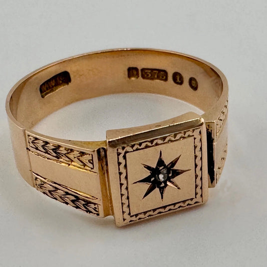 9ct Gold Diamond Set Signet Ring, Size Y1/2 Full UK Hallmarks 4.65g