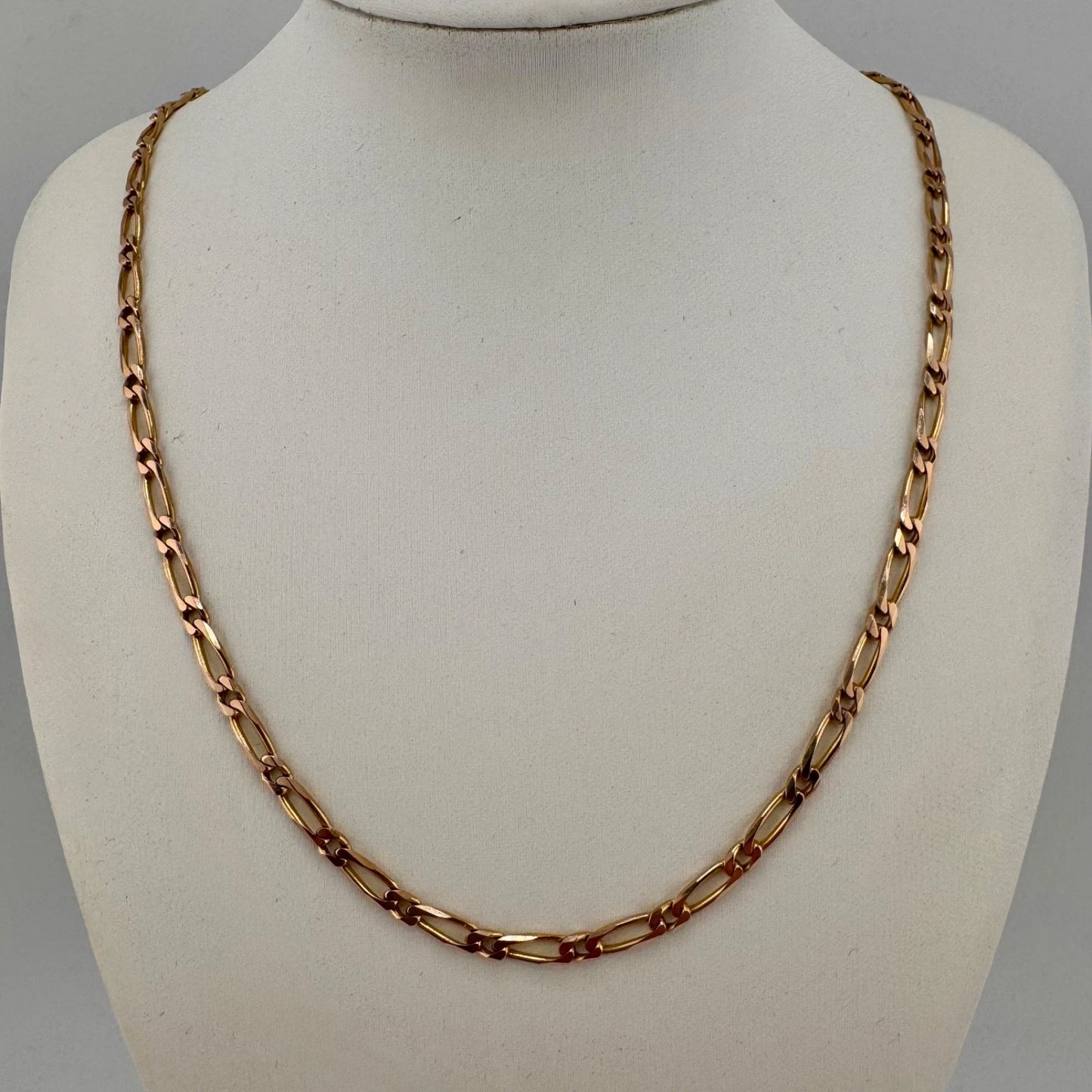 9ct Gold Figarro Chain, 17in L, 3mm W, 9.2g Stamped 375