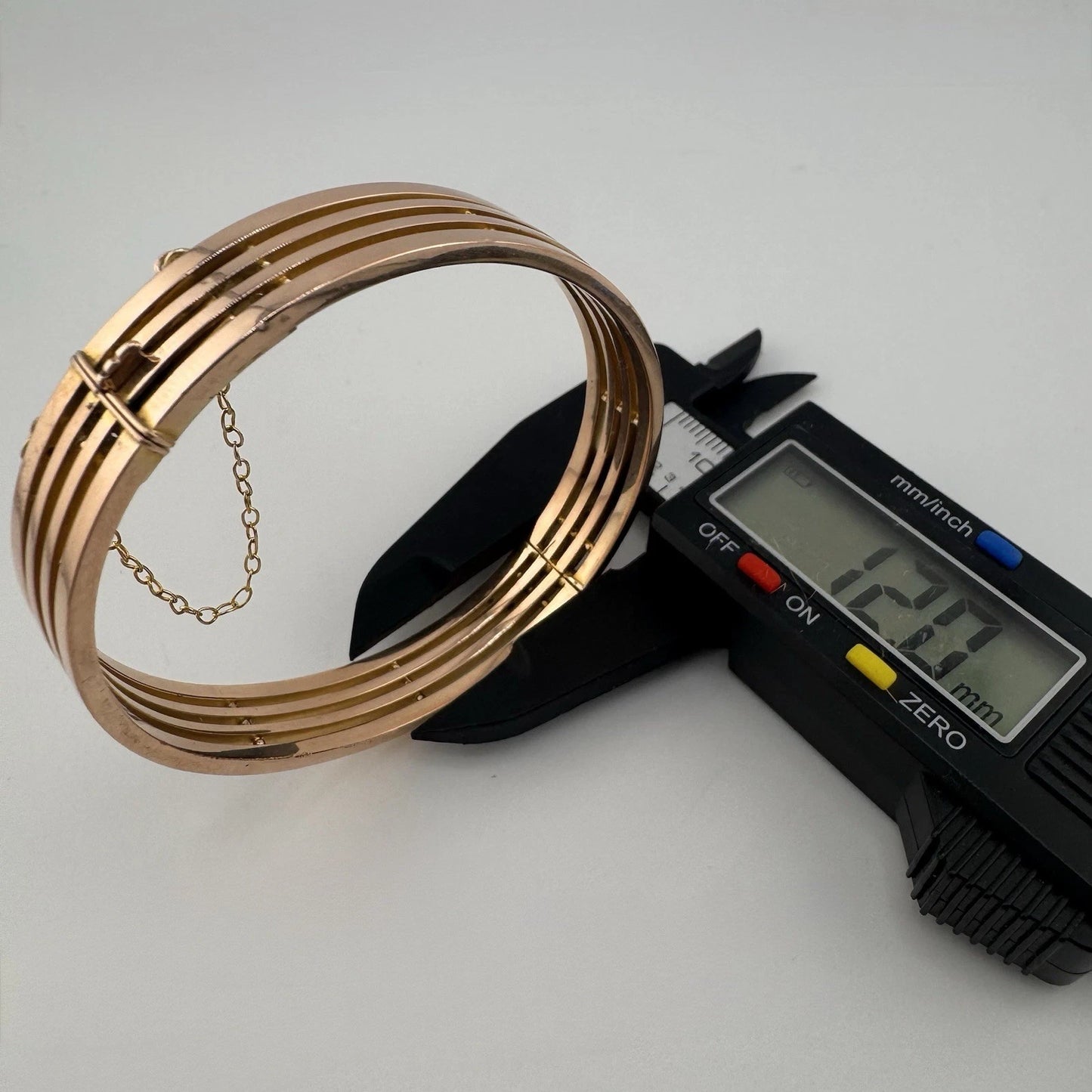 9ct Gold Rose Gold Bangle, 12mm W, 8in Circ, 15g