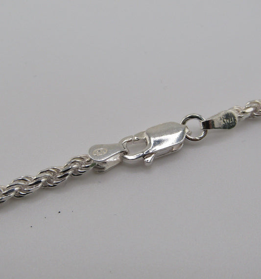 Sterling Silver 2.5mm Wide Rope Chain, 23in Length, 16g Hallmarked